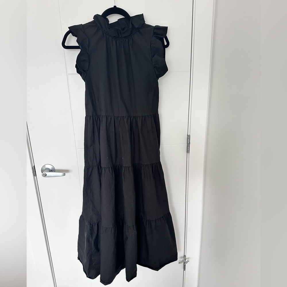 Chepe Italy black maxi tiered cotton dress, size xs